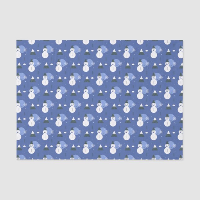 Royal Blue Snowman Christmas Pattern Tissue Paper (Front)