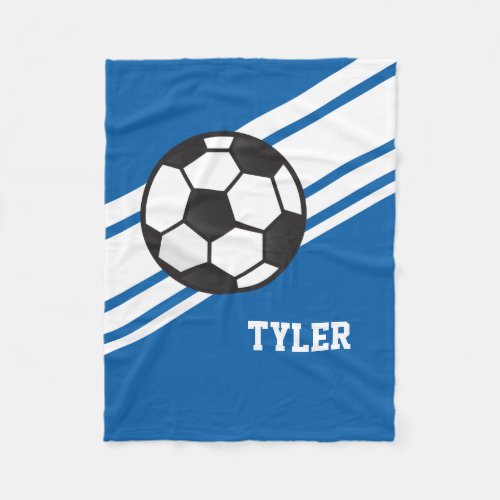 Royal Blue Soccer Ball Sports Personalized Name Fleece Blanket