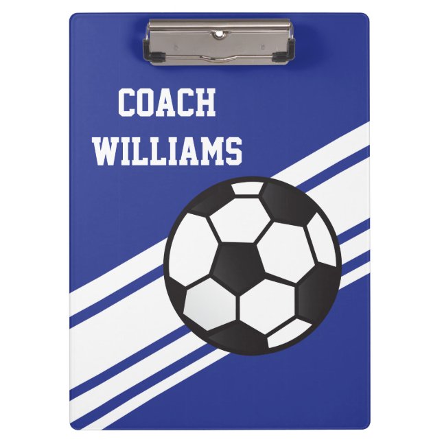 Royal Blue Soccer Coach Personalized Clipboard (Front)