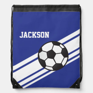 Royal Blue Soccer Stripes Drawstring Bag