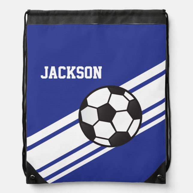 Royal Blue Soccer Stripes Drawstring Bag (Front)