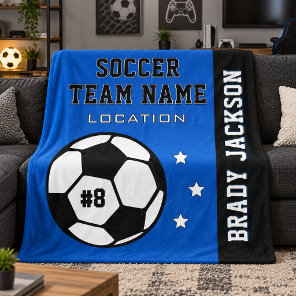 Royal Blue Soccer Team Name Player Fleece Blanket
