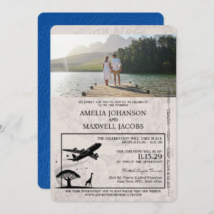 Royal Blue South Africa Passport Wedding Invitation