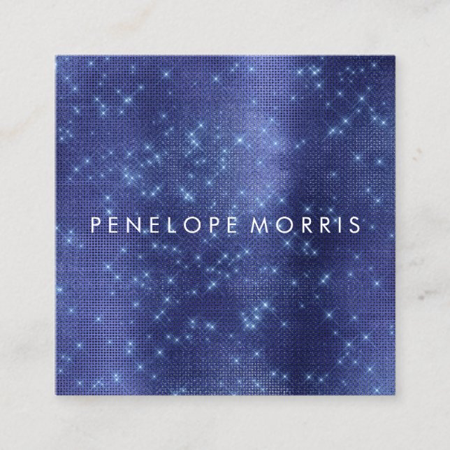 Royal Blue Sparkle Glitter Beauty Stylist Square Business Card (Front)