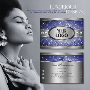 Royal Blue Sparkle Glitter Stars Diamonds and Logo Business Card