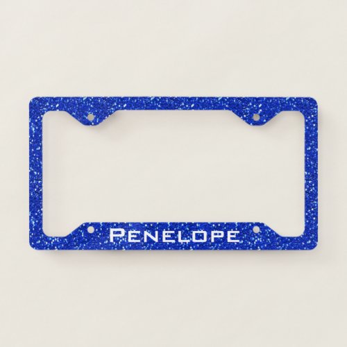 Royal Blue Sparkly FAUX GLITTER LOOK Add Your Name License Plate Frame