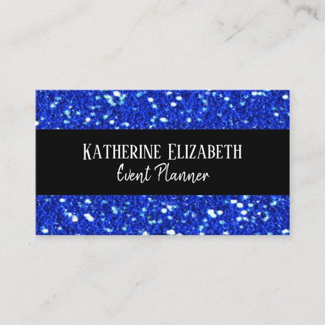 Royal Blue Sparkly FAUX Glitter Look Event Planner Business Card (Front)