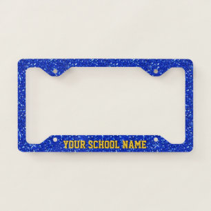 Royal Blue Sparkly FAUX GLITTER LOOK Gold Text Lic License Plate Frame