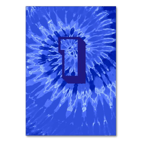 Royal Blue Spiral Tie Dye Wedding Table One Table Number