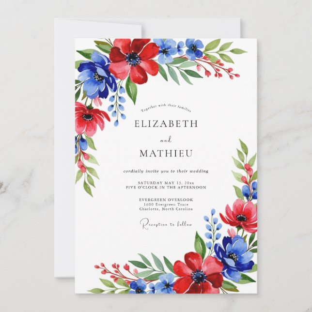 Royal Blue Spirited Spring Wedding Invitation (Front)