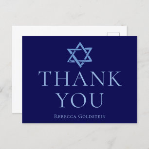 Royal Blue Star of David Bar Mitzvah Thank You Postcard