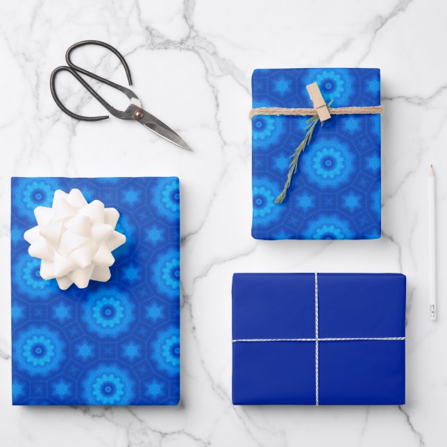 Royal Blue Star Pattern Wrapping Paper Sheets (Front)