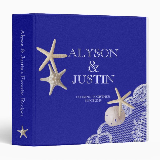 Royal Blue Starfish and Sand Dollar Recipes 3 Ring Binder (Front/Spine)