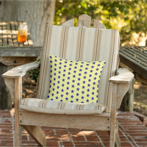 Royal blue stars pattern light yellow outdoor pillow