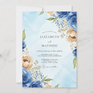 Royal Blue Stately Watercolor Wedding Invitation