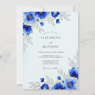 Royal Blue Striking Botanical Wedding Invitation