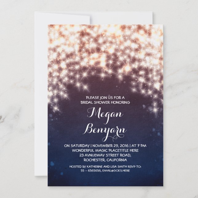 royal blue string lights bridal shower invites (Front)