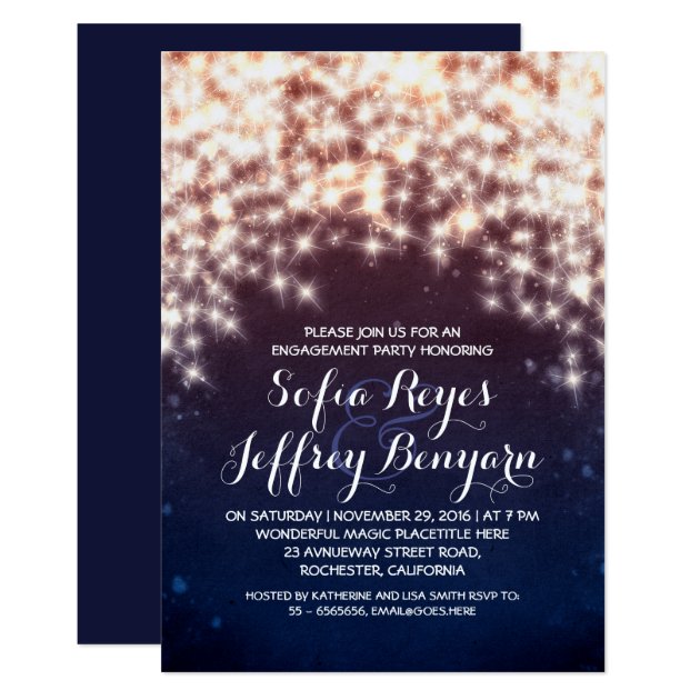 Royal Blue String Lights Engagement Party Invites