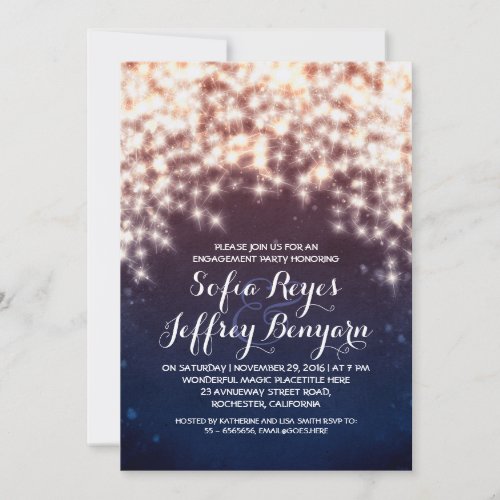 royal blue string lights engagement party invites