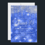 Royal Blue String Lights Sparkle Sweet 16 Invitation<br><div class="desc">Elegant royal blue Sweet 16 birthday party invitation for girls with silver string lights and sparkling bokeh with glittery party lights.</div>