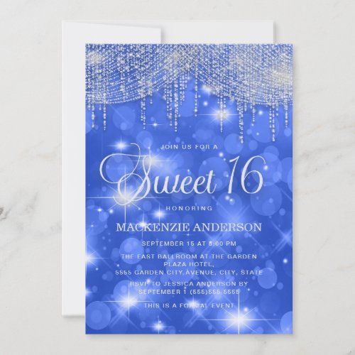 Royal Blue String Lights Sparkle Sweet 16 Invitation