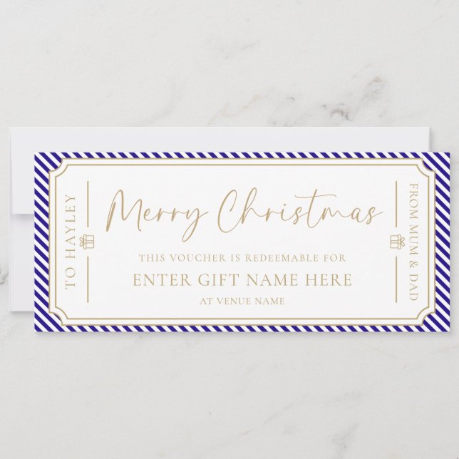 Royal Blue Stripe Christmas Gift Voucher Card (Front)
