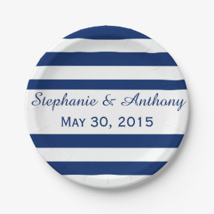 Royal Blue Striped Rehearsal Dinner Paper Plates