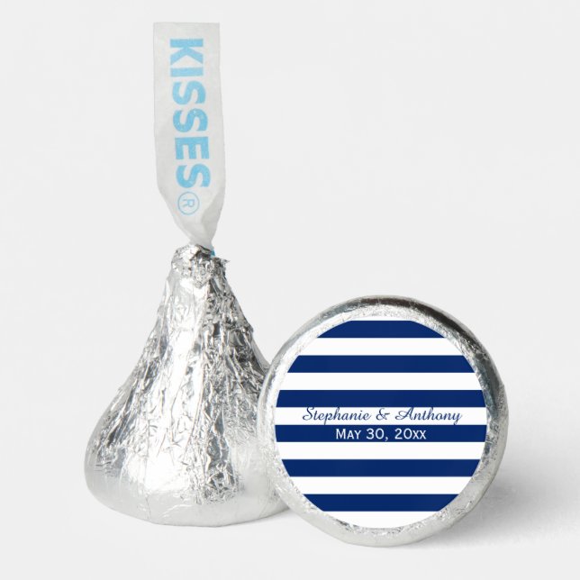 Royal Blue Striped Wedding Hershey®'s Kisses® (Front)