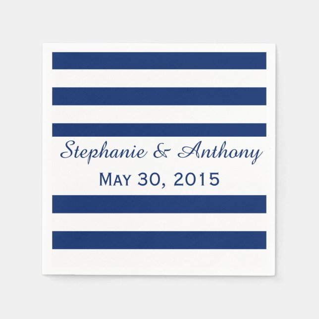 Royal Blue Striped Wedding Napkins (Front)