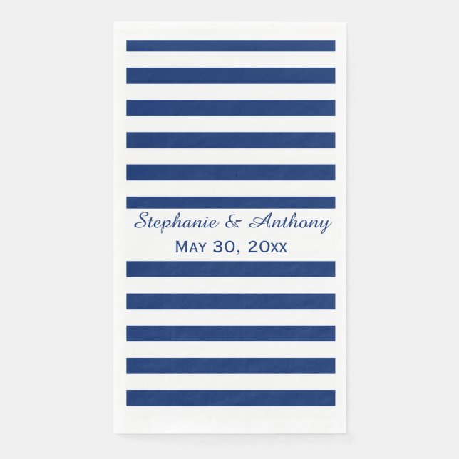 Royal Blue Striped Wedding Paper Guest Towels (Front)