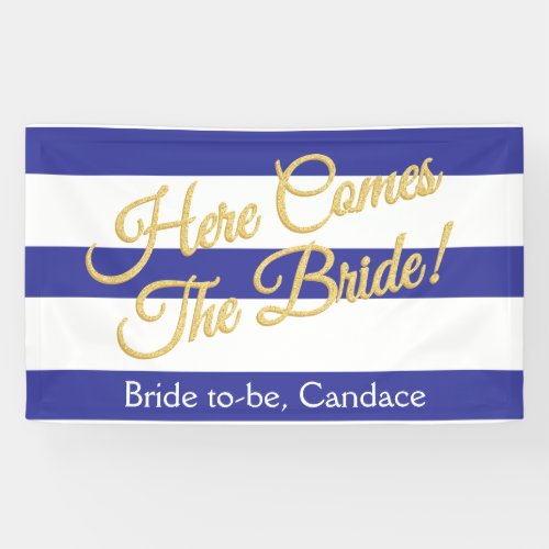 Royal Blue Stripes  Glitter Bridal Shower Banner