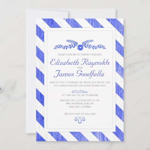 Royal Blue Stripes Wedding Invitations