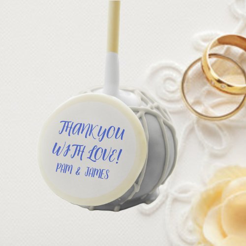Royal Blue Stylized Lettering Wedding Thank You Cake Pops