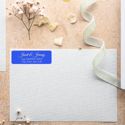 Royal Blue Stylized Name Wedding Return Address Label