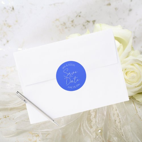 Royal Blue Stylized Save the Date Wedding Classic Round Sticker