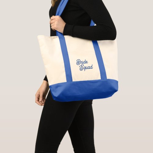 Royal Blue Stylized Script Bride Squad Tote Bag