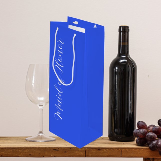 Royal Blue Stylized Script Maid of Honor Wine Gift Bag (In Situ)
