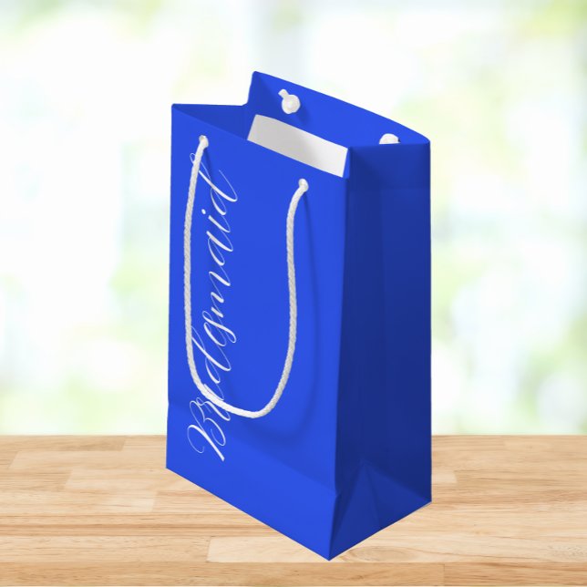 Royal Blue Stylized Script Wedding Bridesmaid Small Gift Bag (In Situ)