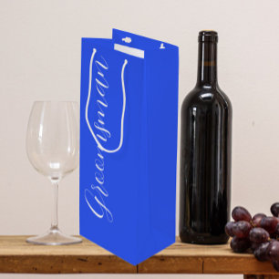 Royal Blue Stylized Script Wedding Groomsman Wine Gift Bag