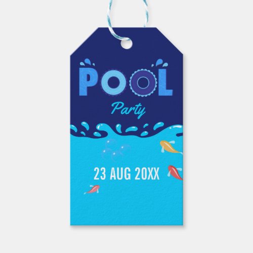 Royal Blue Summer Pool Birthday Party Gift Tags