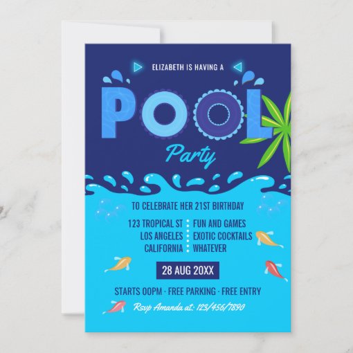 Royal Blue Summer Pool Birthday Party Invitation | Zazzle