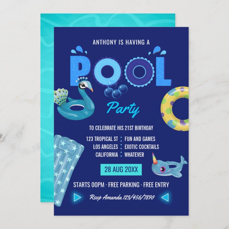 Royal Blue Summer Pool Birthday Party Invitation | Zazzle