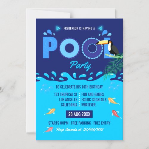 Royal Blue Summer Pool Birthday Party Magnetic Invitation