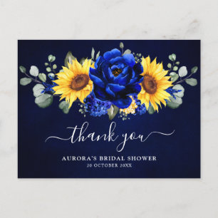 Royal Blue Sunflower Bridal Shower Thank you Postc Postcard