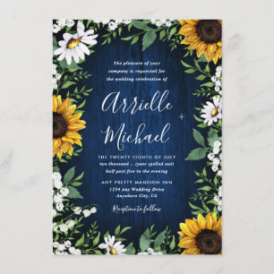 Royal Blue Sunflower Country Wedding Invitations