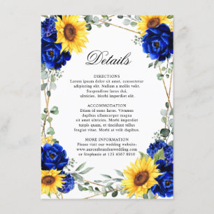 Royal Blue Sunflower Geometric Wedding Details En Enclosure Card