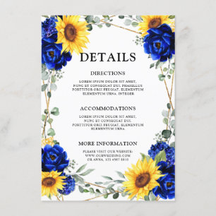 Royal Blue Sunflower Geometric Wedding Details Enclosure Card