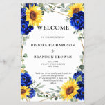 Royal Blue Sunflower Geometric Wedding Program<br><div class="desc">Elegant and modern rustic country wedding program features bright yellow sunflower, Royal blue peonies , baby’s breath, gypsophila floral frame / wreath with eucalyptus leaves and gold glitter frame. Please find more matching designs and variations from my "blissweddingpaperie" store. And feel free to contact me for further customization or matching...</div>