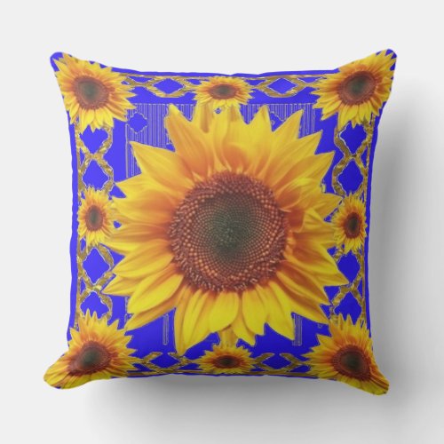 Royal Blue Sunflower Pattern Throw Pillow