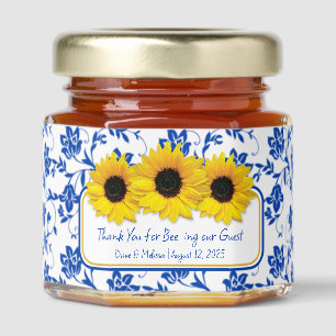Royal Blue Sunflower Personalized Wedding  Honey Jar Favors